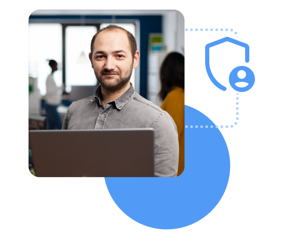 Digital graphic of cybersecurity elements and U2F security keys.