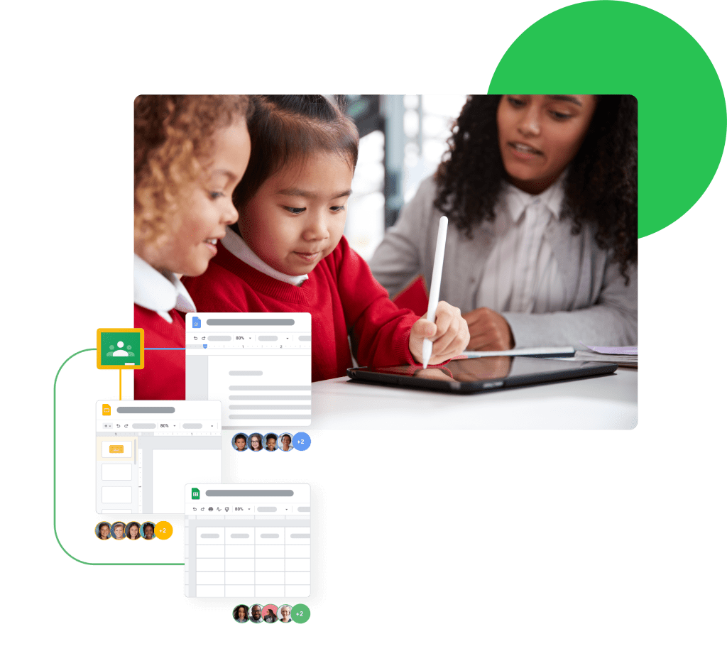 Schoolchildren using Google Workspace for Education